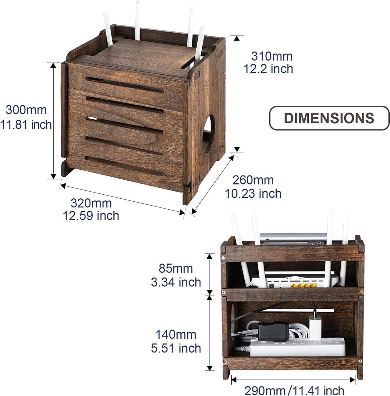 Alt view image 2 of 6 - BEARUT Wooden Router Shelf Wall Mount WiFi Router Storage Box Modem Cable Router Cover Organized Power Strip Cable Management Hider Rack Need Assembly 11.4" W x 9.4" H x 9.1" D