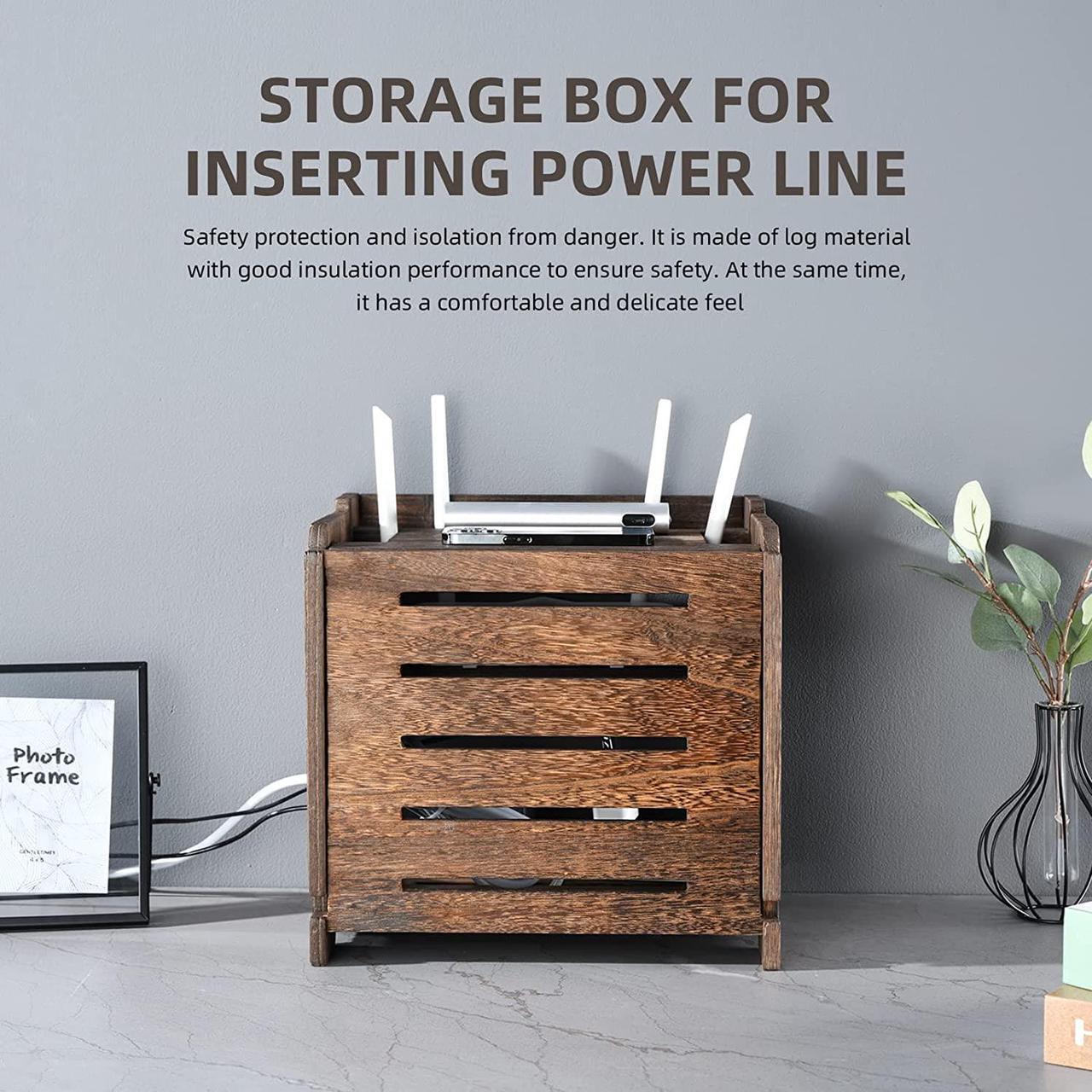 Alt view image 4 of 6 - BEARUT Wooden Router Shelf Wall Mount WiFi Router Storage Box Modem Cable Router Cover Organized Power Strip Cable Management Hider Rack Need Assembly 11.4" W x 9.4" H x 9.1" D