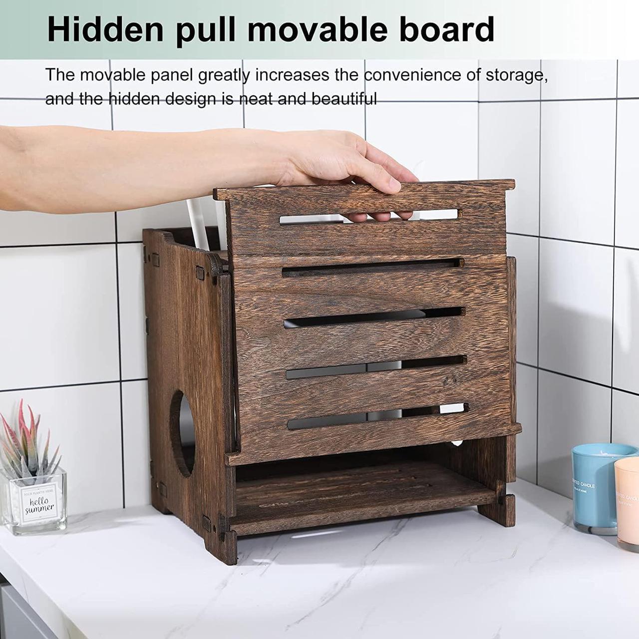 Alt view image 5 of 6 - BEARUT Wooden Router Shelf Wall Mount WiFi Router Storage Box Modem Cable Router Cover Organized Power Strip Cable Management Hider Rack Need Assembly 11.4" W x 9.4" H x 9.1" D