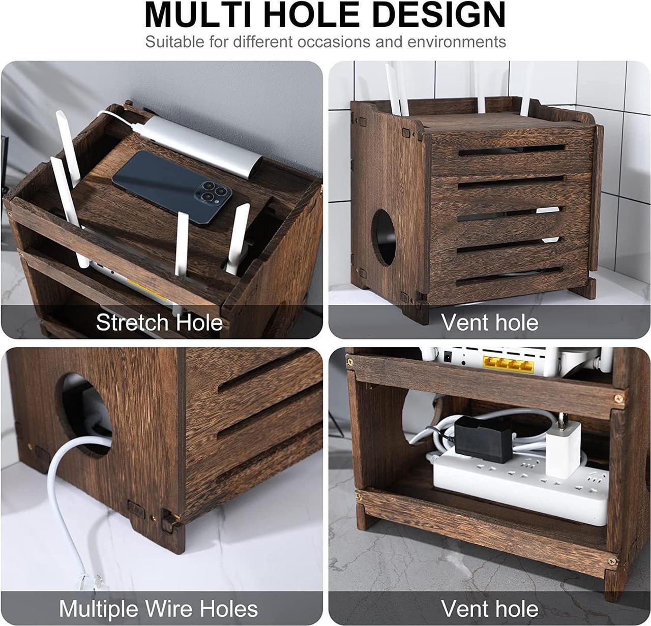 Alt view image 6 of 6 - BEARUT Wooden Router Shelf Wall Mount WiFi Router Storage Box Modem Cable Router Cover Organized Power Strip Cable Management Hider Rack Need Assembly 11.4" W x 9.4" H x 9.1" D