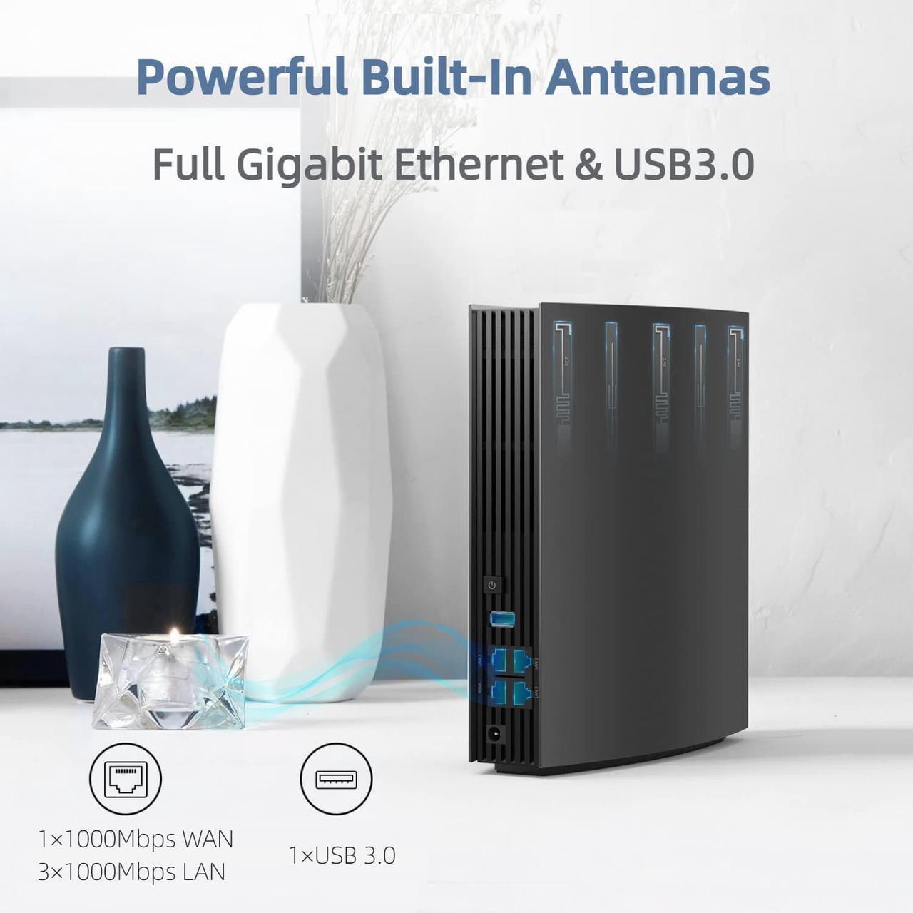 Alt view image 3 of 6 - AC3200 Smart WiFi Router with LED Screen - Dual Band Gigabit Router for Home | Up to 2500 sq.ft Coverage & 100 Devices | 4 GB Ports & 1 USB | QoS, Parental Control, MU-MIMO