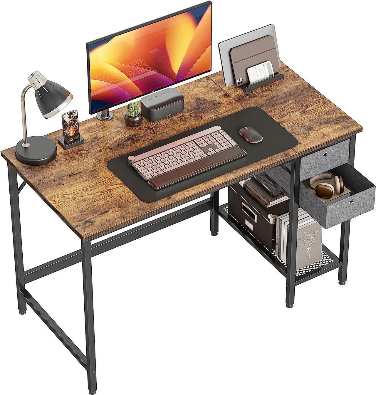 Cubiker Home Office Computer Desk with Drawers, 40 Inch Study Writing Table, Modern Simple Style PC Desk, Rustic Brown