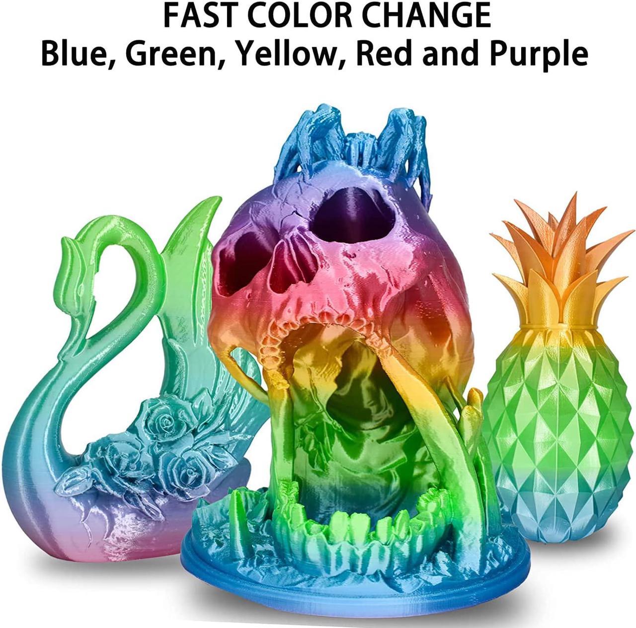 Alt view image 2 of 7 - LOCYFENS Silk PLA Filament Multicolor, 3D Printer Filament Rainbow PLA Filament 1.75mm +/- 0.02mm, 3D Printing Filament 1kg/2.2lbs
