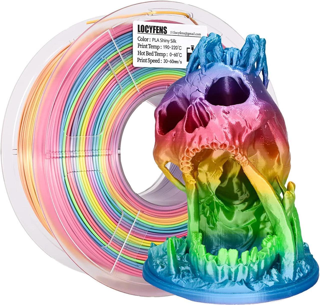 Main image of LOCYFENS Silk PLA Filament Multicolor, 3D Printer Filament Rainbow PLA Filament 1.75mm +/- 0.02mm, 3D Printing Filament 1kg/2.2lbs