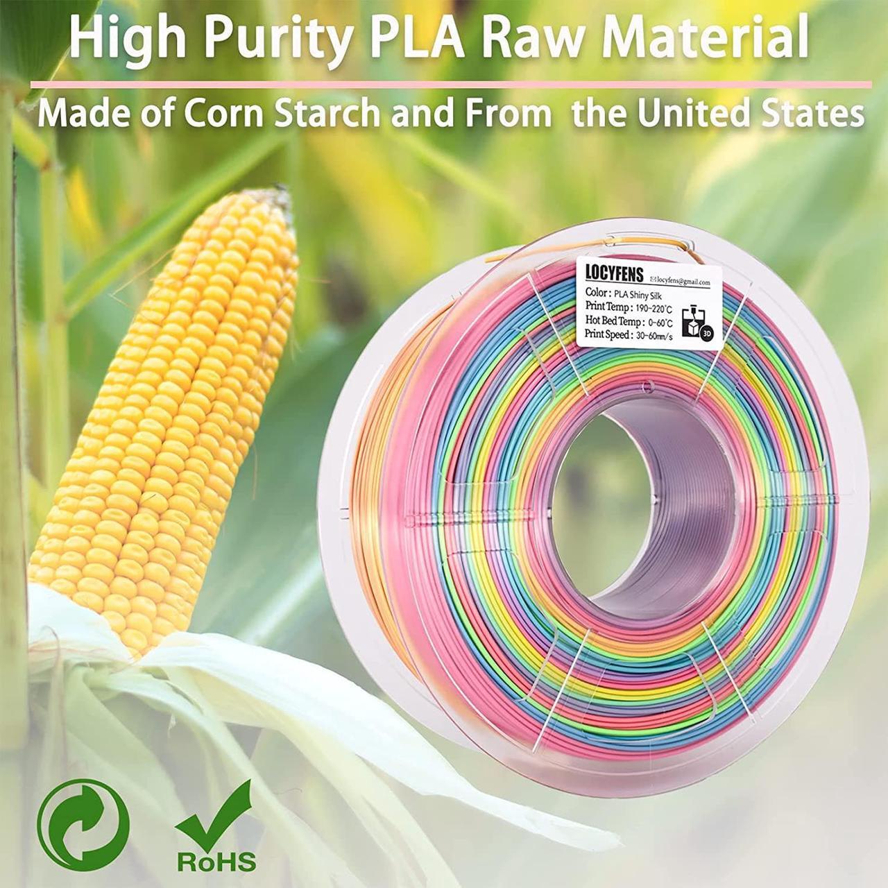 Alt view image 6 of 7 - LOCYFENS Silk PLA Filament Multicolor, 3D Printer Filament Rainbow PLA Filament 1.75mm +/- 0.02mm, 3D Printing Filament 1kg/2.2lbs