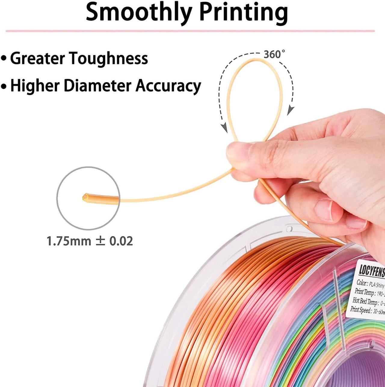 Alt view image 5 of 7 - LOCYFENS Silk PLA Filament Multicolor, 3D Printer Filament Rainbow PLA Filament 1.75mm +/- 0.02mm, 3D Printing Filament 1kg/2.2lbs