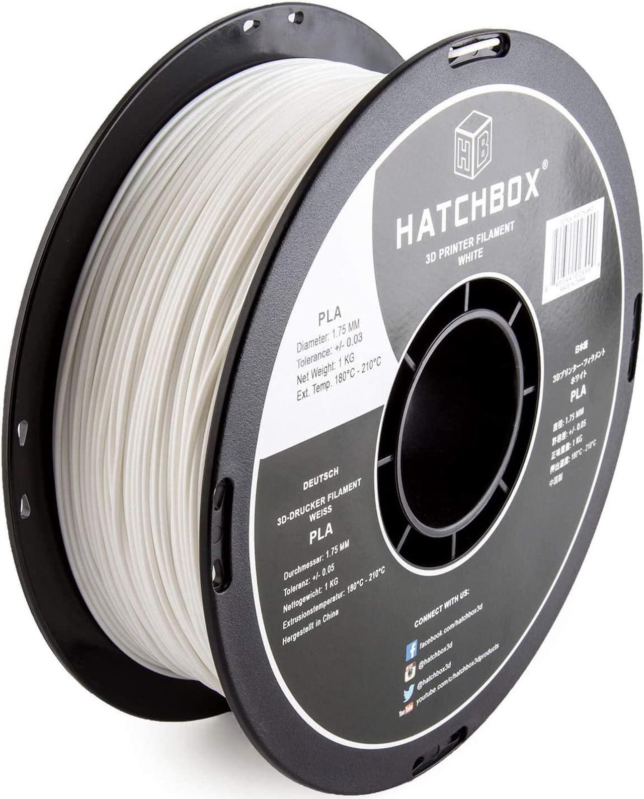 Main image of HATCHBOX 1.75mm White PLA 3D Printer Filament, 1 KG Spool, Dimensional Accuracy +/- 0.03 mm, 3D Printing Filament