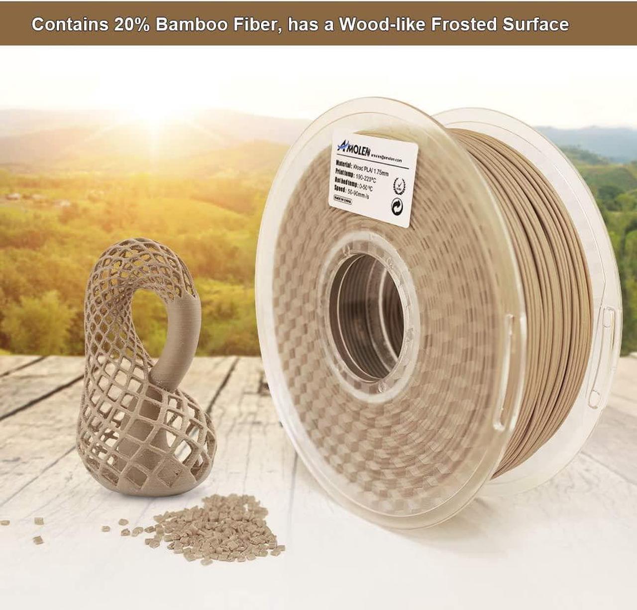 Alt view image 3 of 7 - AMOLEN Wood Bamboo 3D Printer Filament, PLA Filament 1.75mm 20% Real Bamboo Fiber, 1kg/2.2lbs