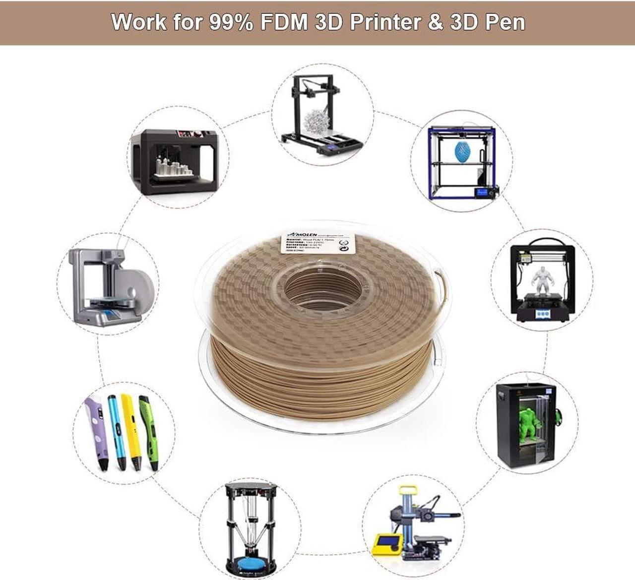 Alt view image 4 of 7 - AMOLEN Wood Bamboo 3D Printer Filament, PLA Filament 1.75mm 20% Real Bamboo Fiber, 1kg/2.2lbs
