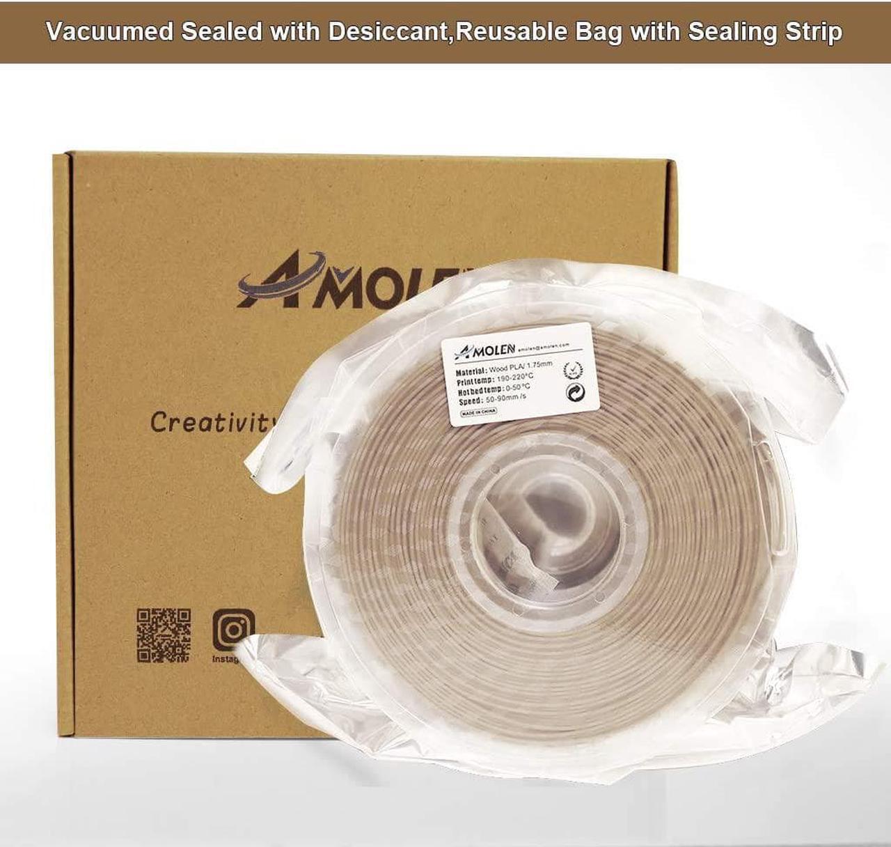 Alt view image 7 of 7 - AMOLEN Wood Bamboo 3D Printer Filament, PLA Filament 1.75mm 20% Real Bamboo Fiber, 1kg/2.2lbs