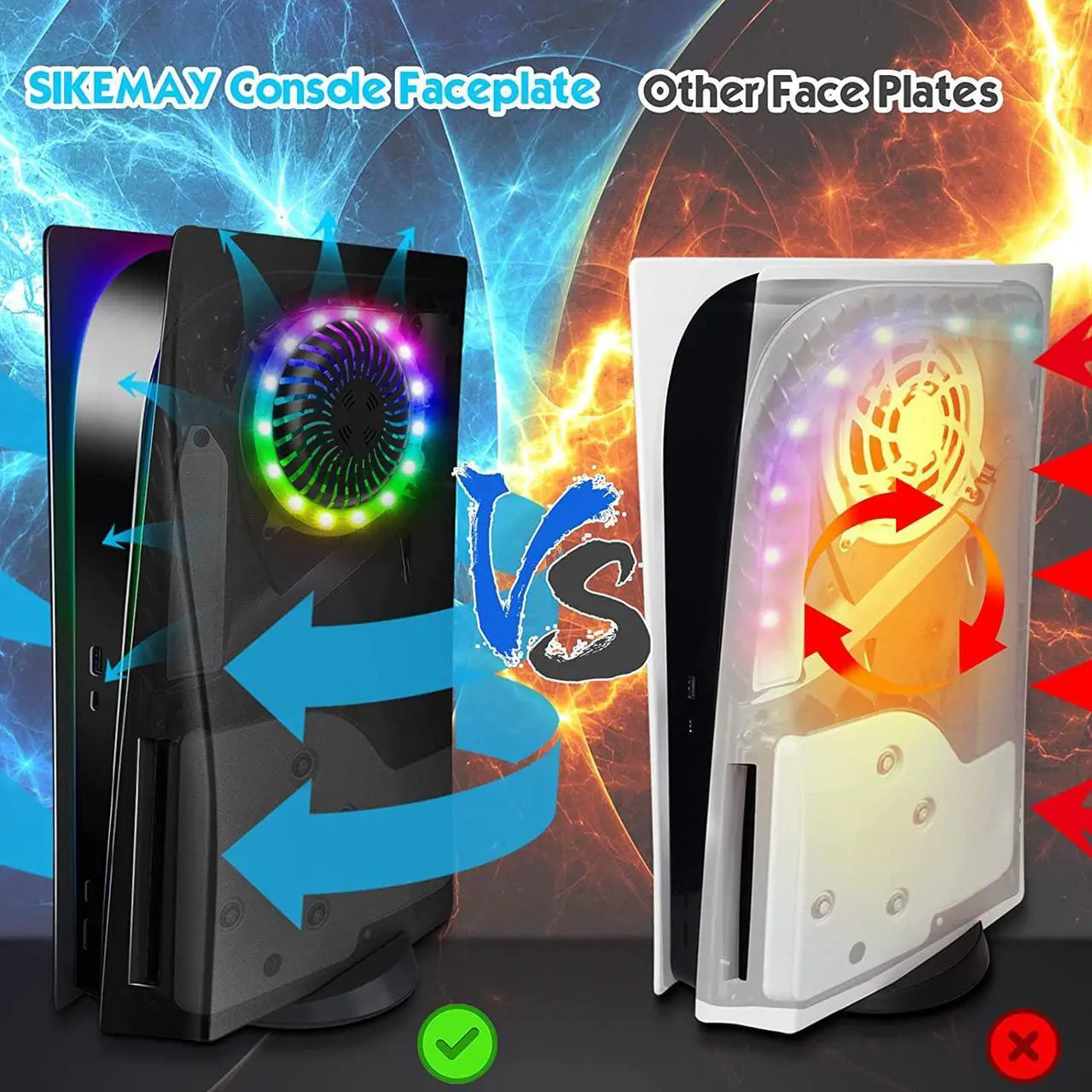 Alt view image 3 of 7 - PS5 Plates Playstation 5 Accessories, PS5 Cover Face Plates and RGB LED Light Strip, SIKEMAY Console Disc Version Skins with Fan Vents Dust Side Faceplate Shell Case, 8 Color 400+Effects Kit - Black