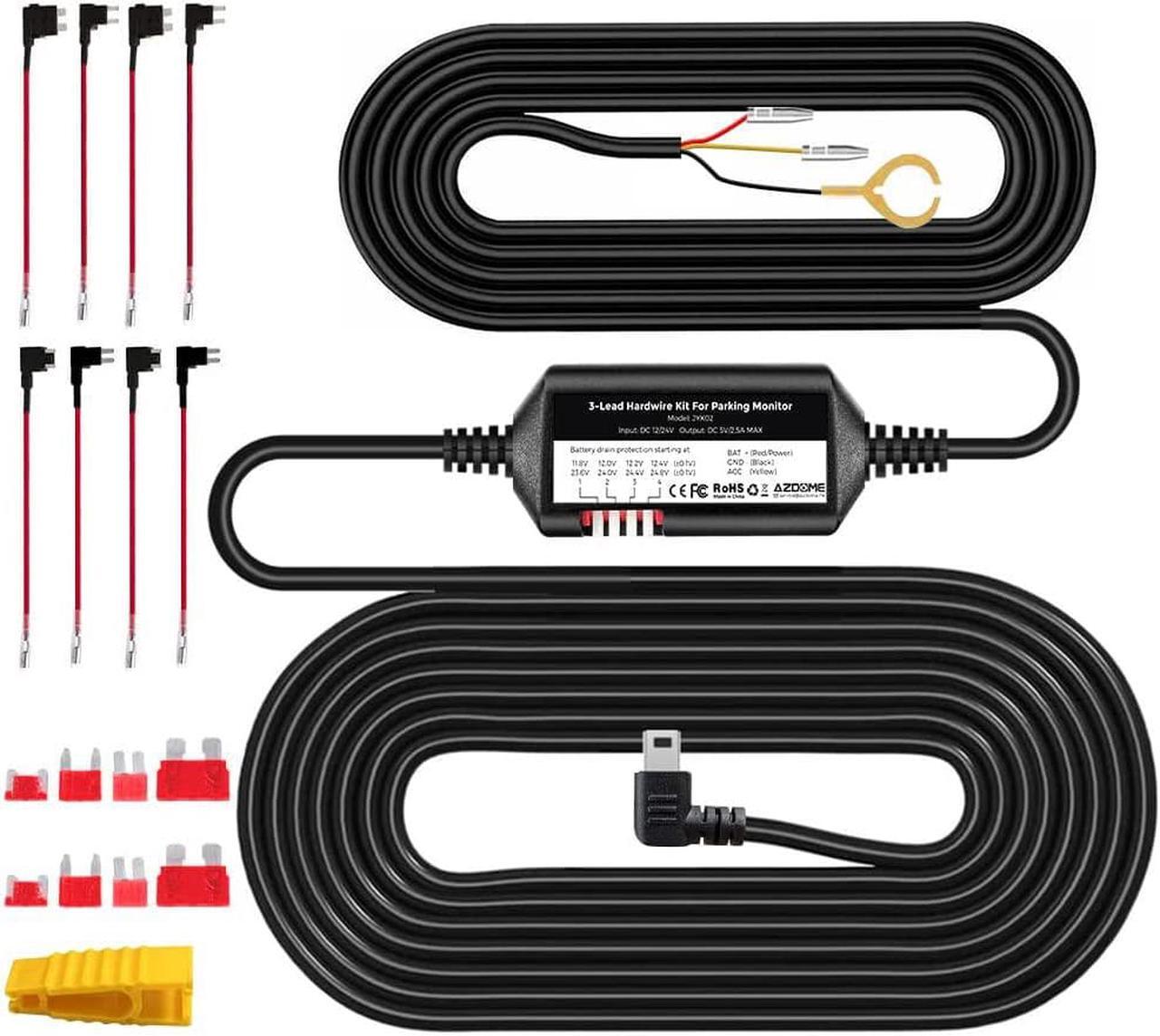 Main image of 3-Lead ACC Hardwire Kit Mini-USB Port for M550(Pro)/M01 Pro/M17 Dash Cam, 12ft with Fuse Kit, for Dash Camera 24H Parking Monitor, Converts 12V-24V to Output 5V/2.5A Max, Low Voltage Protection