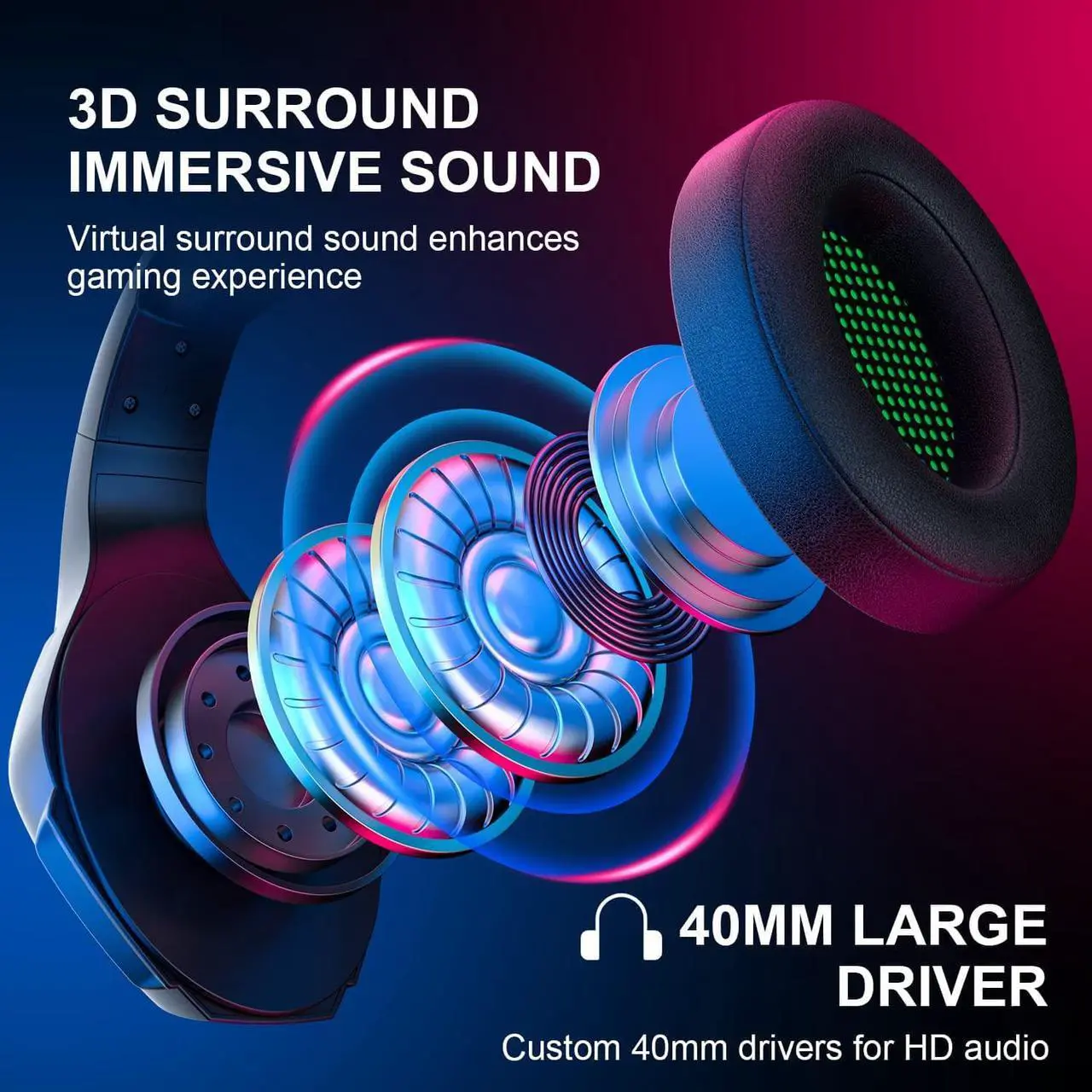 Alt view image 3 of 7 - PHOINIKAS PS5 Gaming Headset for PS4, PC, Switch, Q10 Xbox One Headset with Stereo Sound, Detachable Mic, Wireless Bluetooth 5.3 Headphone only for Laptop/Phone/Tablet, 20H Battery (Green)