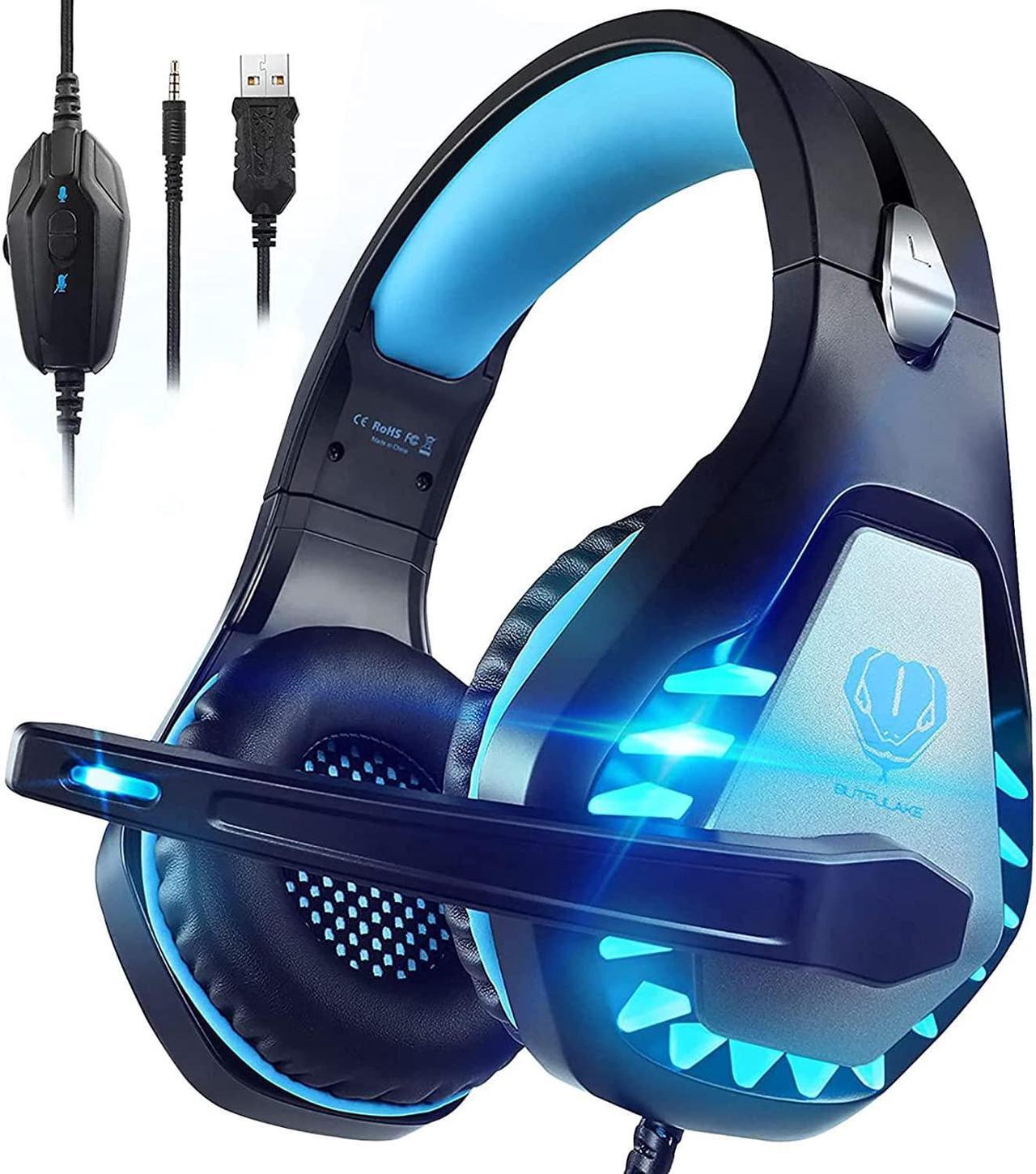 Main image of Pacrate Gaming Headset with Microphone for PC Switch PS4 PS5 Headset Xbox One Headset Noise Cancelling Over Ear Headphones with Mic &LED Lights Deep Bass for Kids Adults Black Blue
