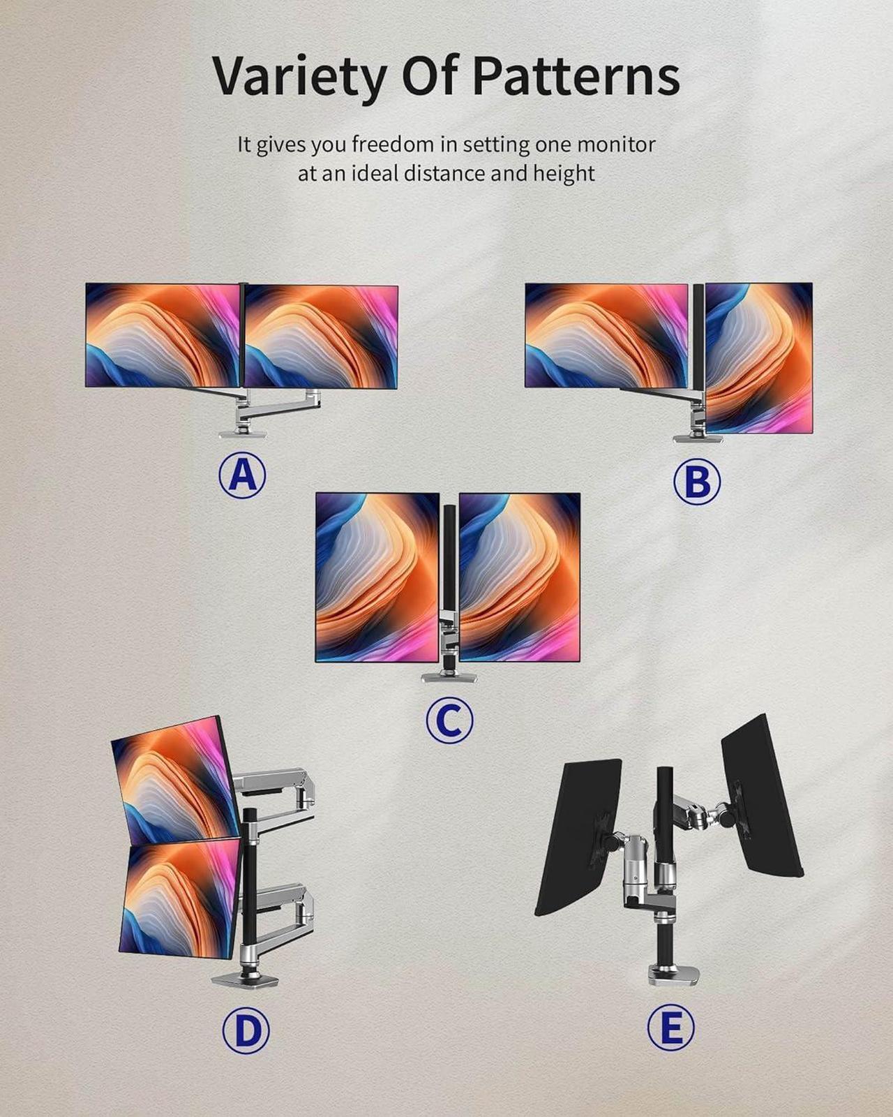 Alt view image 4 of 7 - Dual Monitor Stand for Desk, Vertical Dual Monitor Mount with Wide Range of Motion, Dual Monitor Arm for 17-40" Screen up to 25 lbs Each, Computer Monitor Stand for 2 monitors - Silver