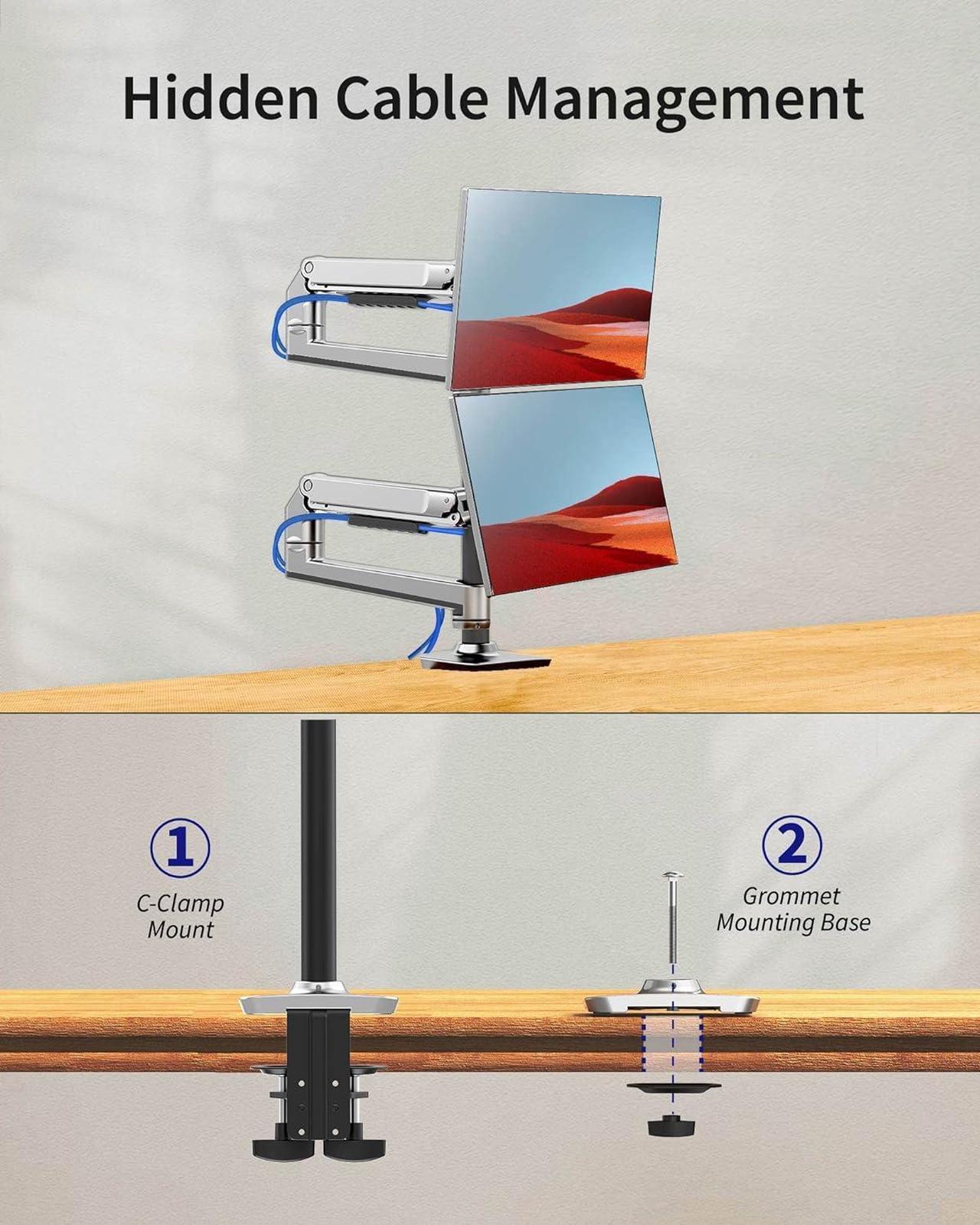Alt view image 5 of 7 - Dual Monitor Stand for Desk, Vertical Dual Monitor Mount with Wide Range of Motion, Dual Monitor Arm for 17-40" Screen up to 25 lbs Each, Computer Monitor Stand for 2 monitors - Silver