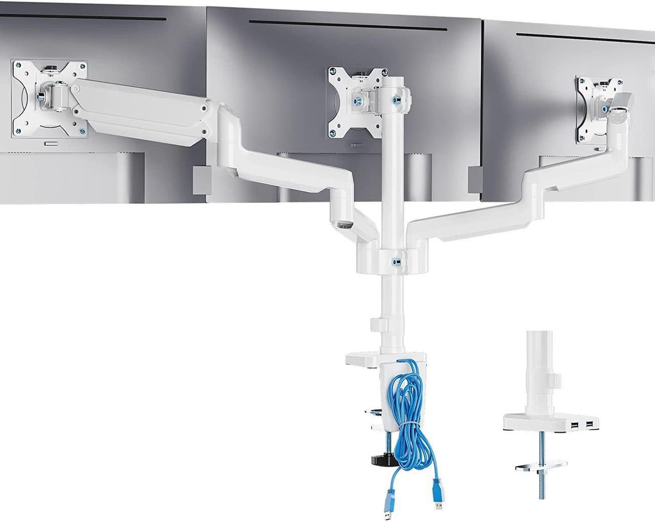 WALI White Triple Monitor Mount, 3 Monitor Desk Mount for Multi Screens from 13 to 27inch with Gas Spring Arm, Fully Adjustment Arm with Tilt, Swivel, Rotate VESA Mount 75x75,100x100mm(GSDM003W-U)