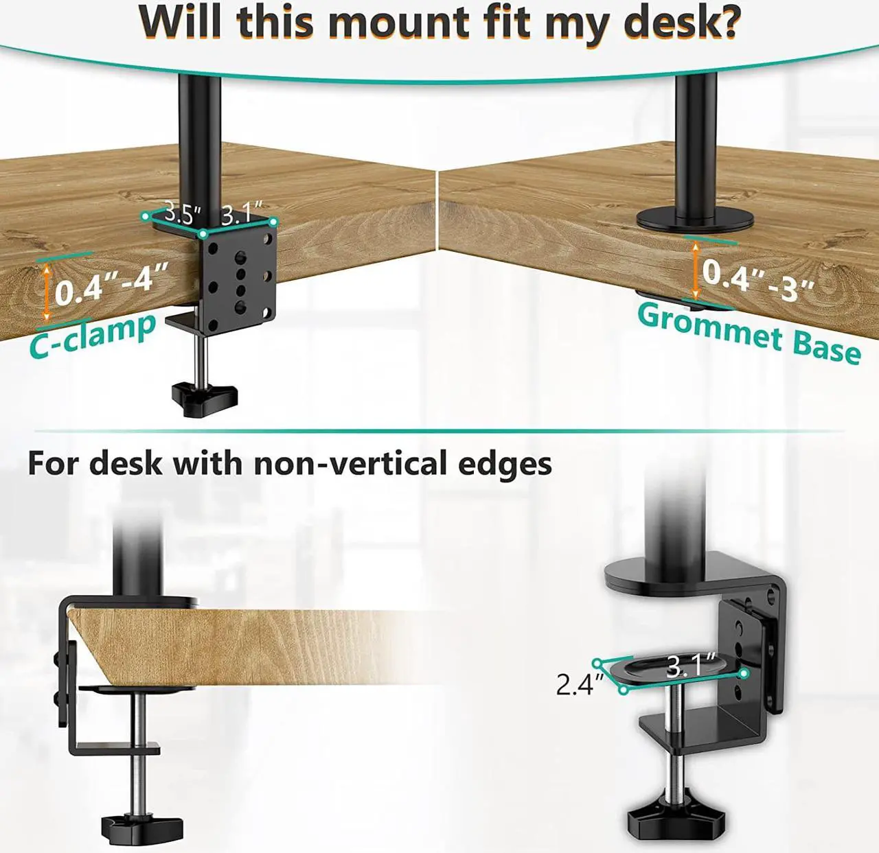Alt view image 6 of 7 - WALI Quad Monitor Desk Mount, 4 Monitor Stand Fits Heavy Duty Computer Screen up to 27 inch, Full Adjustable Monitor Arm Holds up to 22 lbs per Arm (M004), Black