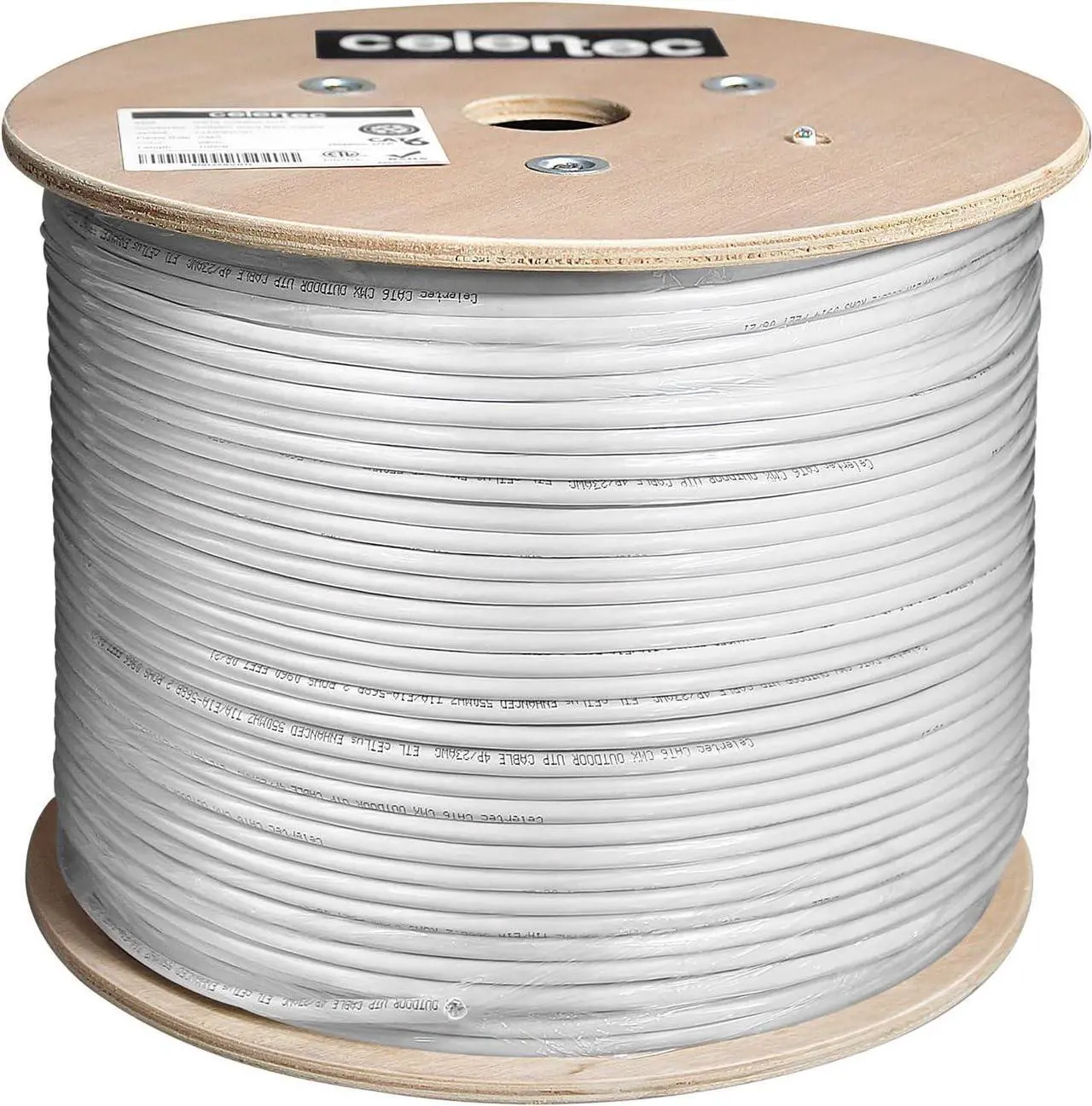 Alt view image 5 of 6 - celertec CAT6 Outdoor Cable, 500ft, 23AWG Solid Bare Copper, Unshielded Twisted Pair (UTP), UV Resistant, Weatherproof, Waterproof, CMX, ETL Listed, 550MHz, Bulk Ethernet Cable, Wooden Spool- White