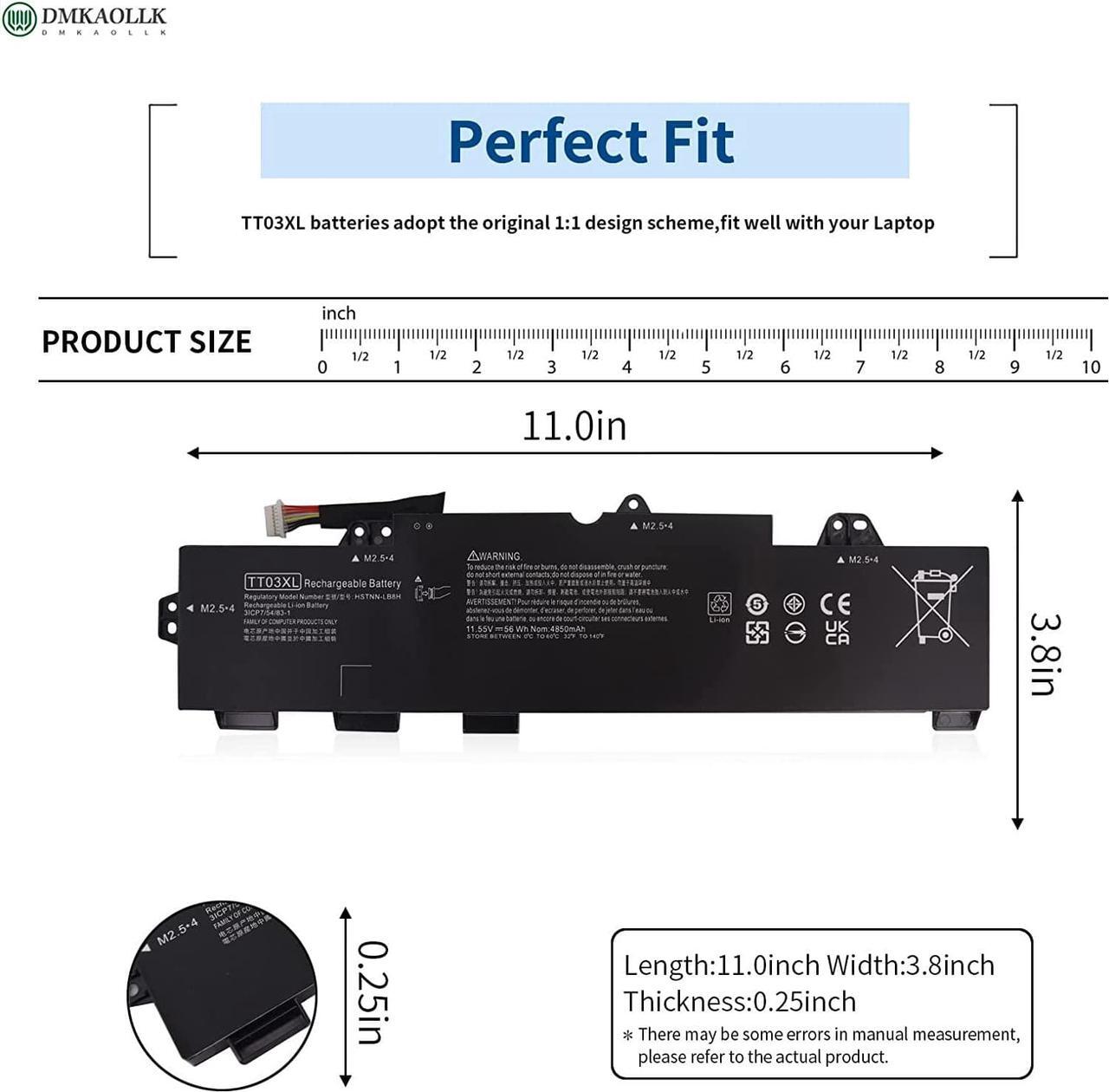 Alt view image 2 of 7 - DMKAOLLK TT03XL 932824-421 Laptop Battery for HP EliteBook 850 G5,EliteBook 755 G5,EliteBook 850 G6,ZBook 15U G5 G6 Series TT03056XL 932824-1C1 932824-2C1 933322-855 HSN-113C-5 HSTNN-LB8H 11.55V 56Wh