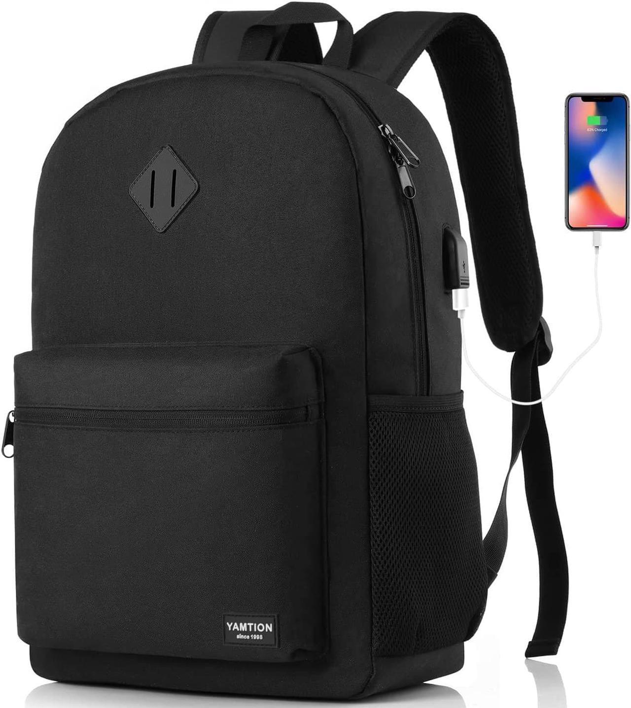 YAMTION Backpack Men and Women, School Backpack Boys and Girls Teenager Backpack School for Study Work Travel with USB Charging Port