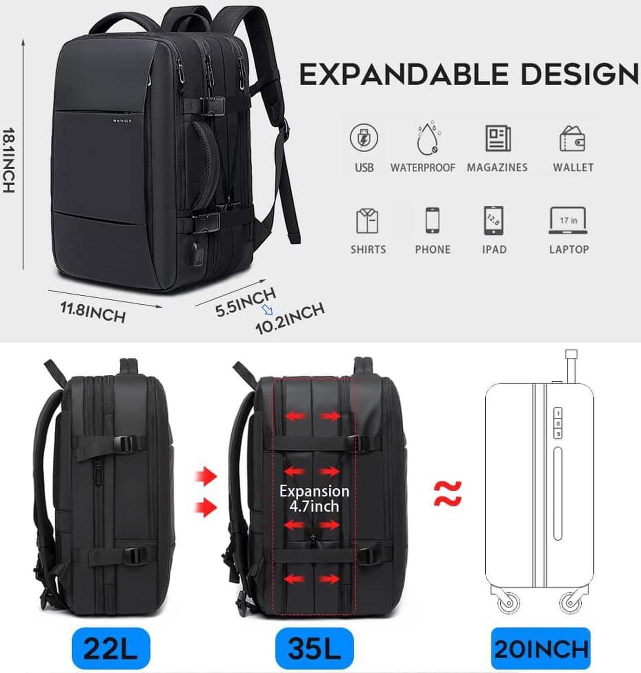 Alt view image 2 of 7 - 35L Travel Backpacks Weekender Expandable Carry-On Backpack for Airplanes Waterproof 17.3 inch Laptop Backpack for Men and Women
