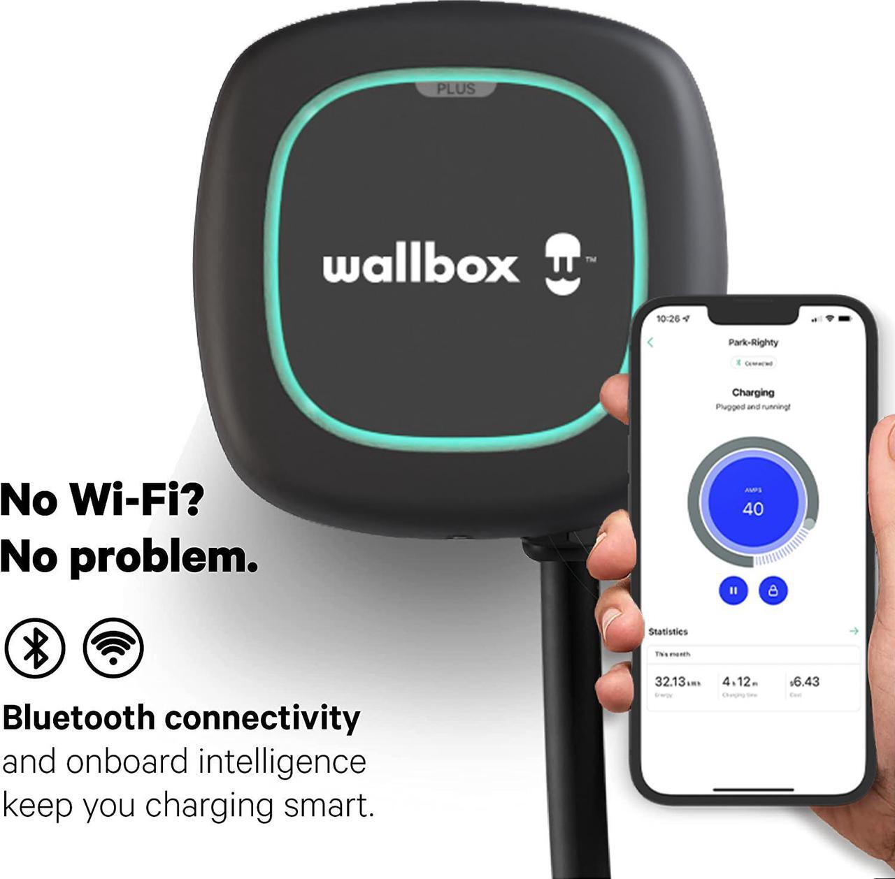 Alt view image 2 of 7 - Pulsar Plus Level 2 Electric Vehicle Smart Charger - 48 Amp Hardwired Ultra Compact, WiFi, Bluetooth, Alexa and Google Home - 25 Foot Cable - UL Certified - OCPP Enabled - Indoor/Outdoor - by Wallbox