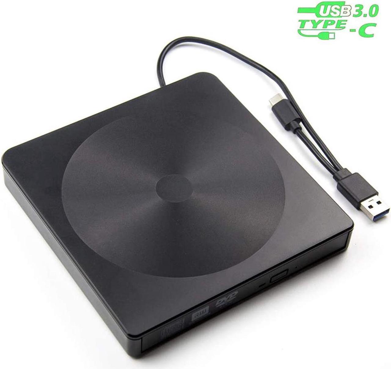 External DVD CD drive with USB 3.0 and Type-C, TeamTech Portable DVD CD Burner, Plug & Play Superdrive for laptop, desktop, Mac, MacBook, Windows 10/8/7 / XP and Linux (Color: Black)