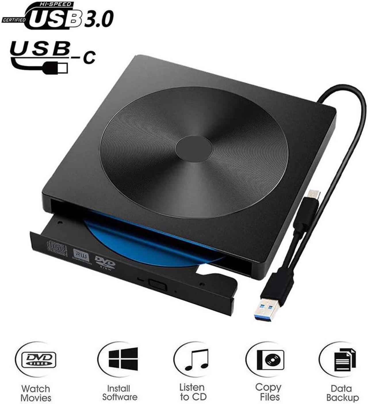 New Design External CD DVD Drive Player USB C USB 3.0 Type C RAM Burner/Writer/Reader Drive Portable High Speed CD/DVD Read/Write Compatible with Windows/Mac OS for Laptop Desktop MacBook Air iMac