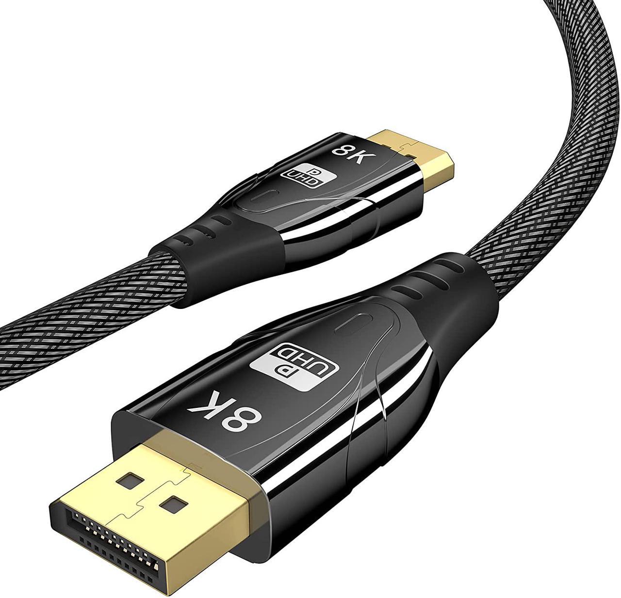 DisplayPort Cable DP 1.4, 8K 6.6ft/2M DP to DP Cable, High Speed 32.4Gbps, Support 8k @60Hz 7680x4320, 4K @144Hz, 2K @165Hz, HDR, UltraHD (Black, 6.6Feet)