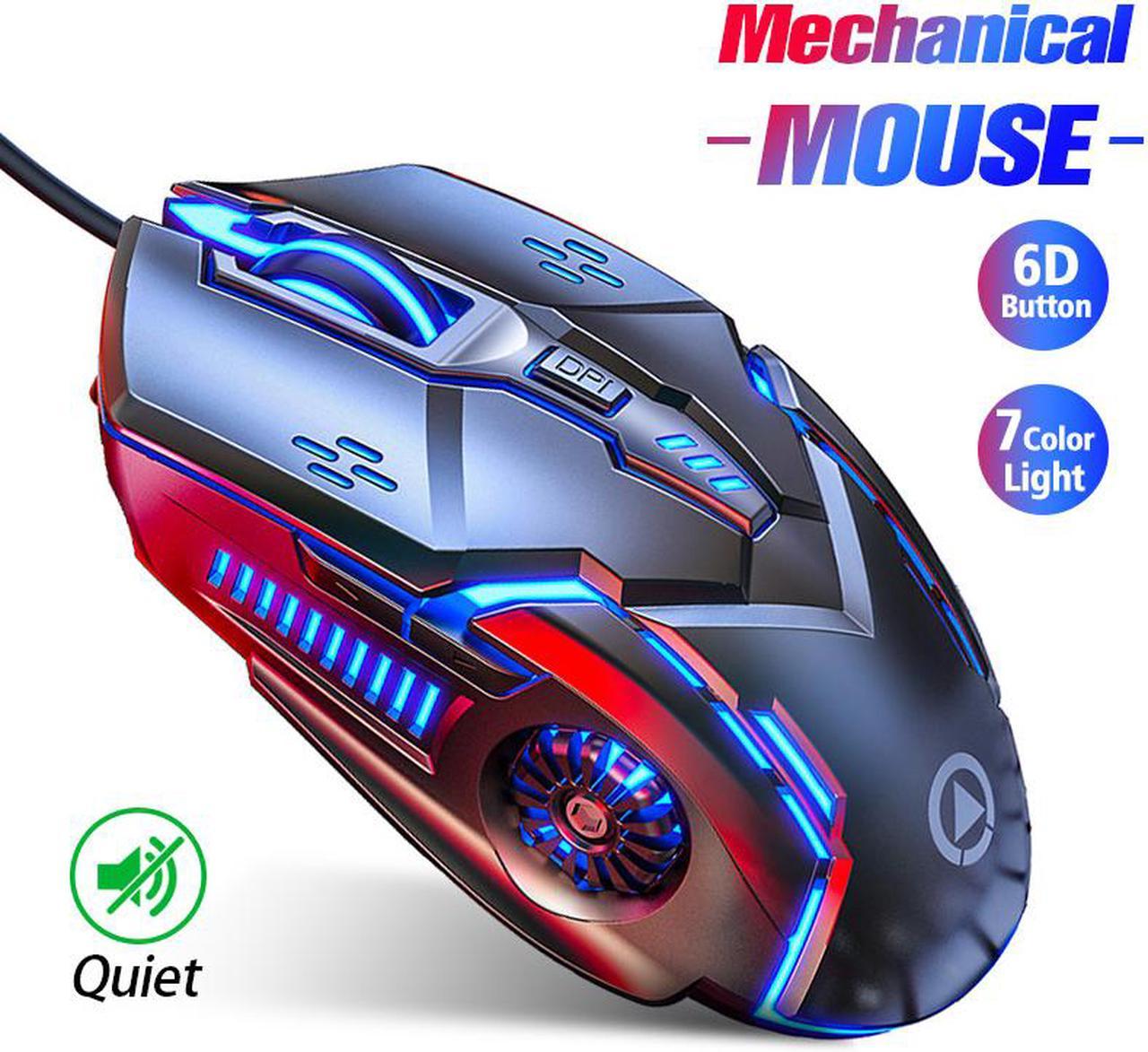 USB Wired Gaming Mouse, 6D 6 Programmable Button 3200DPI Optical LED Backlit Gaming Mice Computer Mice with USB Cable, 7 Color RGB Breathing Lights for Laptop PC