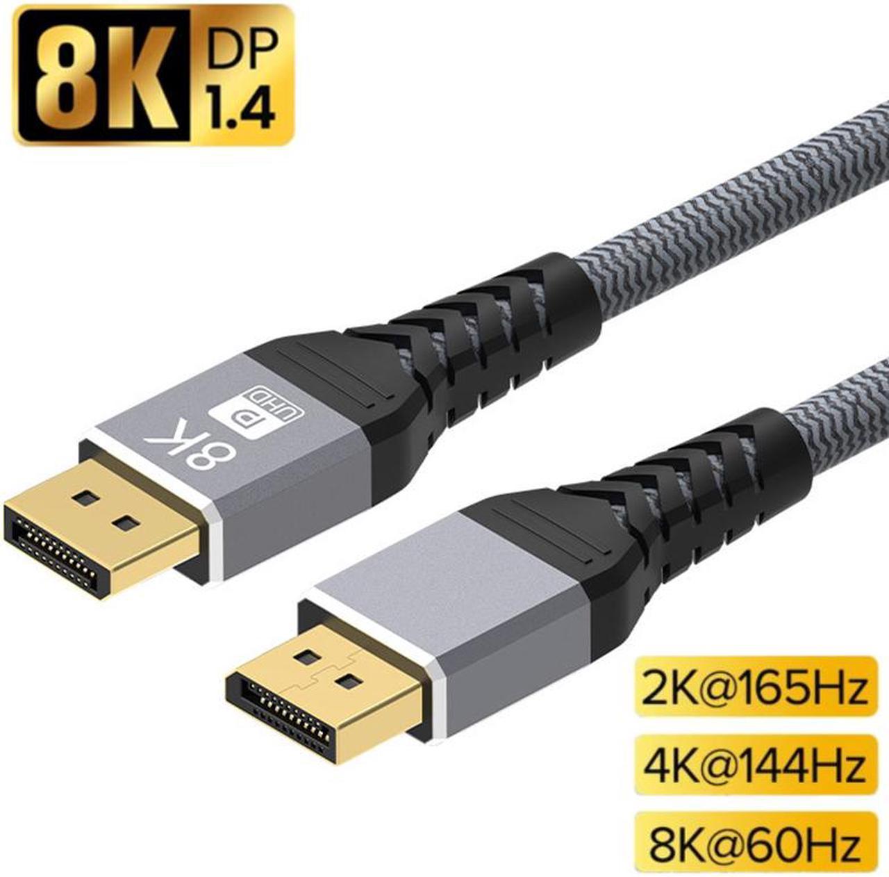 DisplayPort 1.4 Cable 6.6ft / 2M, 8K DP Cable 32.4Gbps 8K@60Hz 4K 144Hz 2K@165Hz 1080P@240hz, 8K Ultra High Speed HDR, HBR3 Nylon Braided Display Port Cable for Laptop, PC, TV, Gaming Monitor