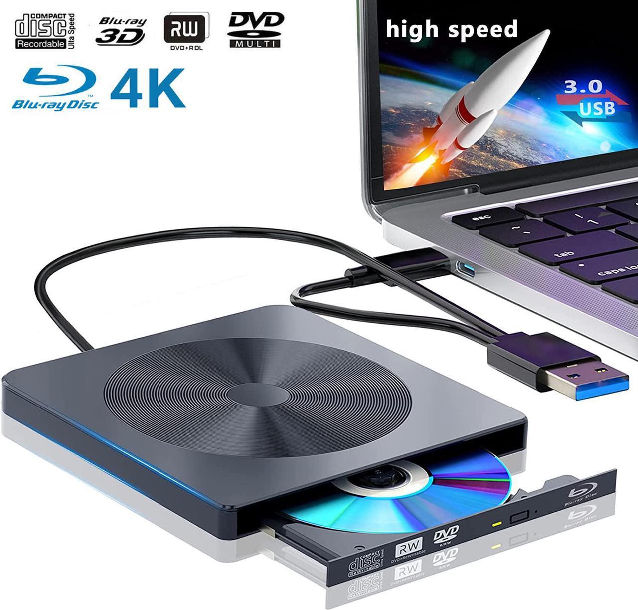 External Blu ray CD DVD Drive, BD Player Read/Write Portable Blu-ray CD/DVD Drive Burner USB 3.0 and Type-C 3D Bluray DVD Drive Compatible with/Win10/ Mac OS External blu-ray Drives blu ray Burner