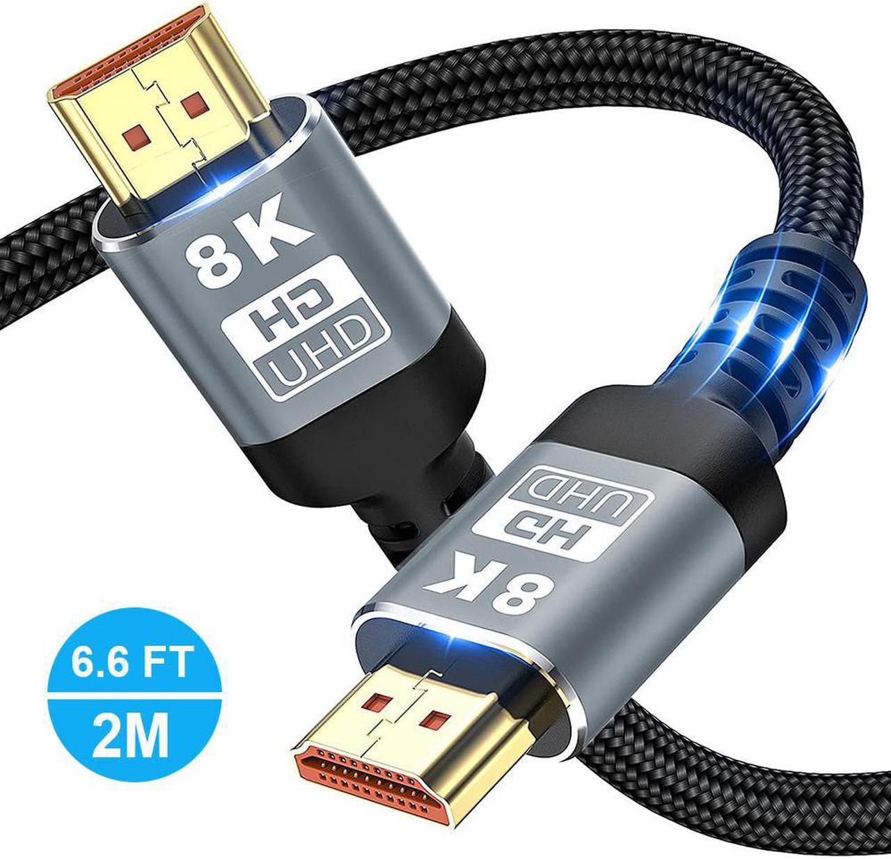 8K HDMI Cable 6.6ft / 2M, 48Gbps Ultra High Speed 2.1 HDMI Cord (8K @60HZ, 4K @120HZ, 2K @240HZ)12Bit, eARC, HDCP 2.2/2.3, Dynamic HDR, QFT VRR Compatible with Latest game console/Roku TV/HDTV/Blu-ray