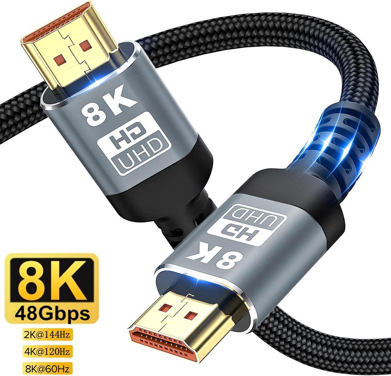 8K HDMI 2.1 Cables 6.6ft / 2M, 48Gbps Ultra High Speed HDMI2.1 Cord (8K @60HZ, 4K @120HZ, 2K @240HZ)12Bit, eARC, HDCP 2.2/2.3, Dynamic HDR, QFT VRR for TV PS5 VR Monitor RTX 309