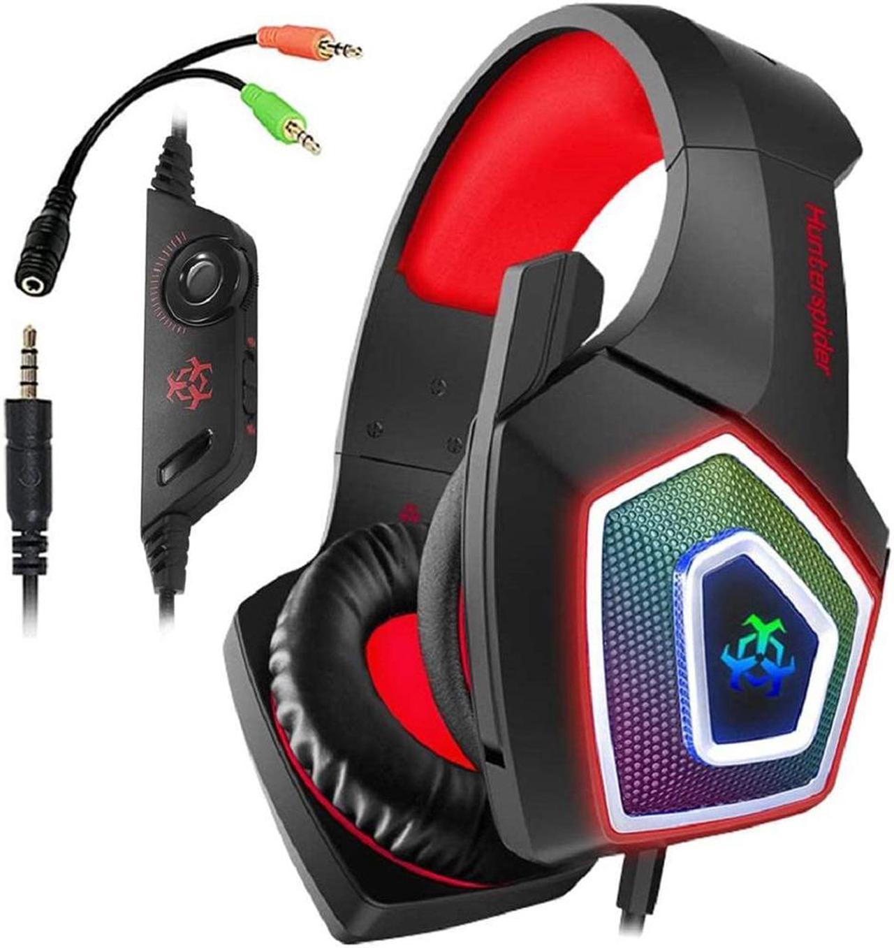 Gaming Headset, Compatible with PS4 Xbox One PC Nintendo Switch Games Laptop Mac, Over-Ear Gaming Headphones with Stereo Surround Sound, Noise Cancellation Mic, RGB Light