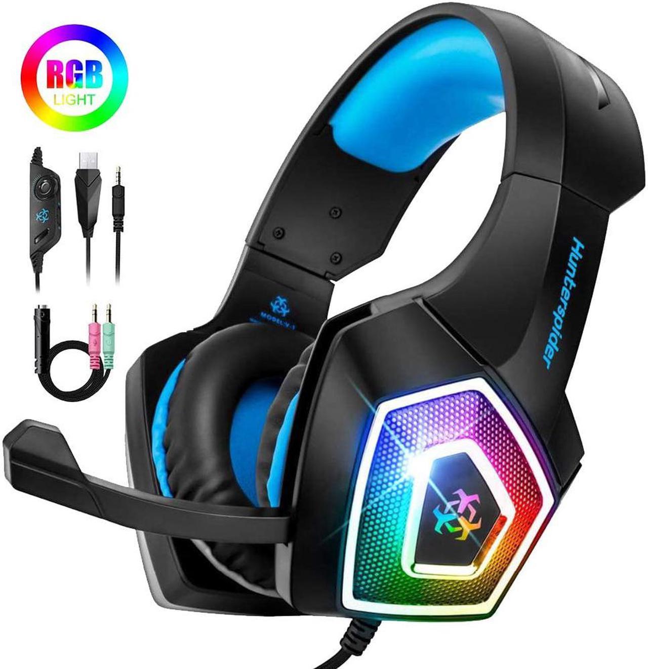 Gaming Headset, Compatible with PS4 Xbox One PC Nintendo Switch Games Laptop Mac, Over-Ear Gaming Headphones with Stereo Surround Sound, Noise Cancellation Mic, RGB Light