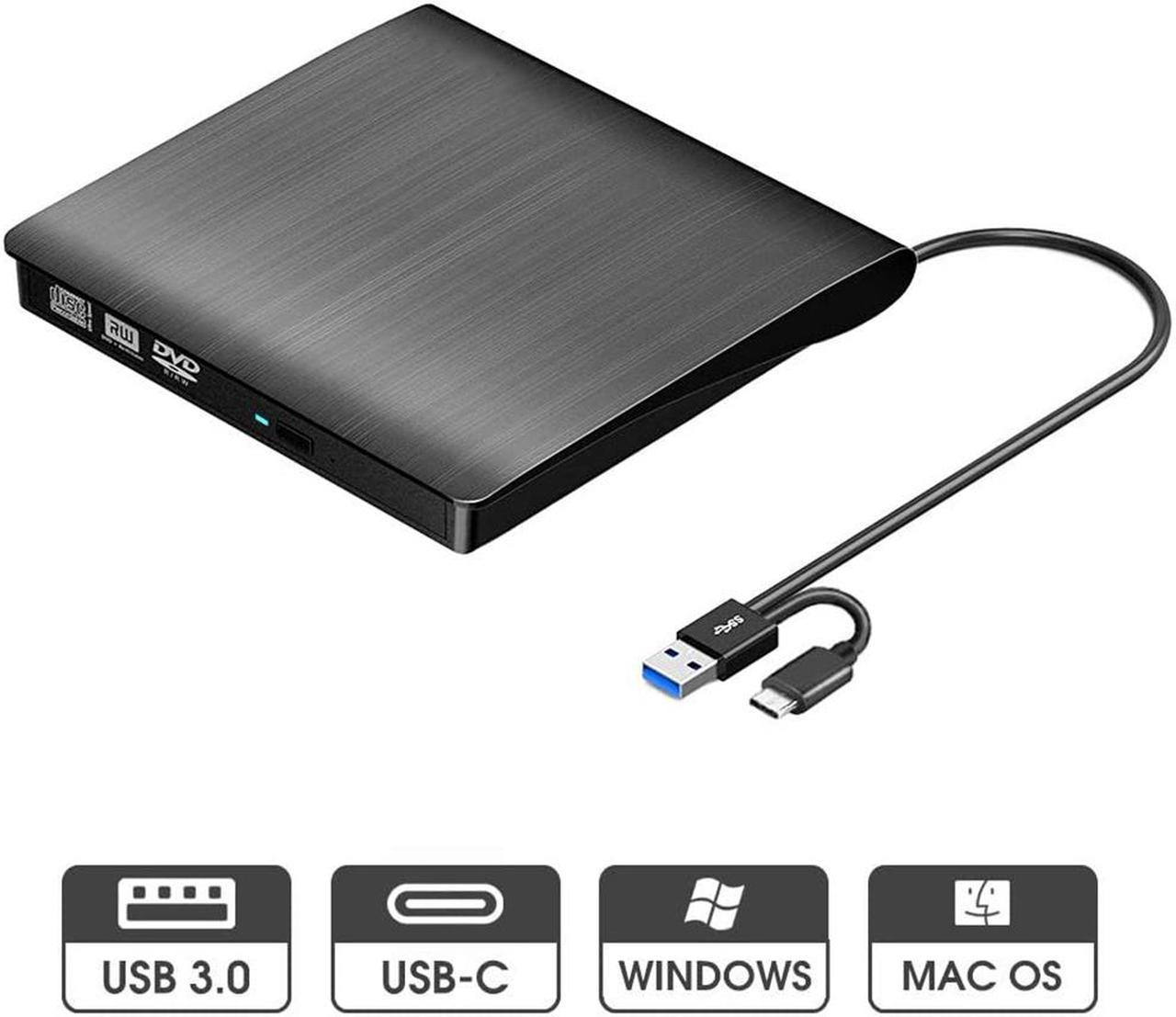 USB 3.0 & USB-C External CD DVD Drive, Premium Portable CD/DVD +/-RW Drive/Writer/Burner Optical Player, Compatible for Windows 10 Laptop PC, MacBook Pro/Air, iMac, Mac OS (Upgraded Ver.)