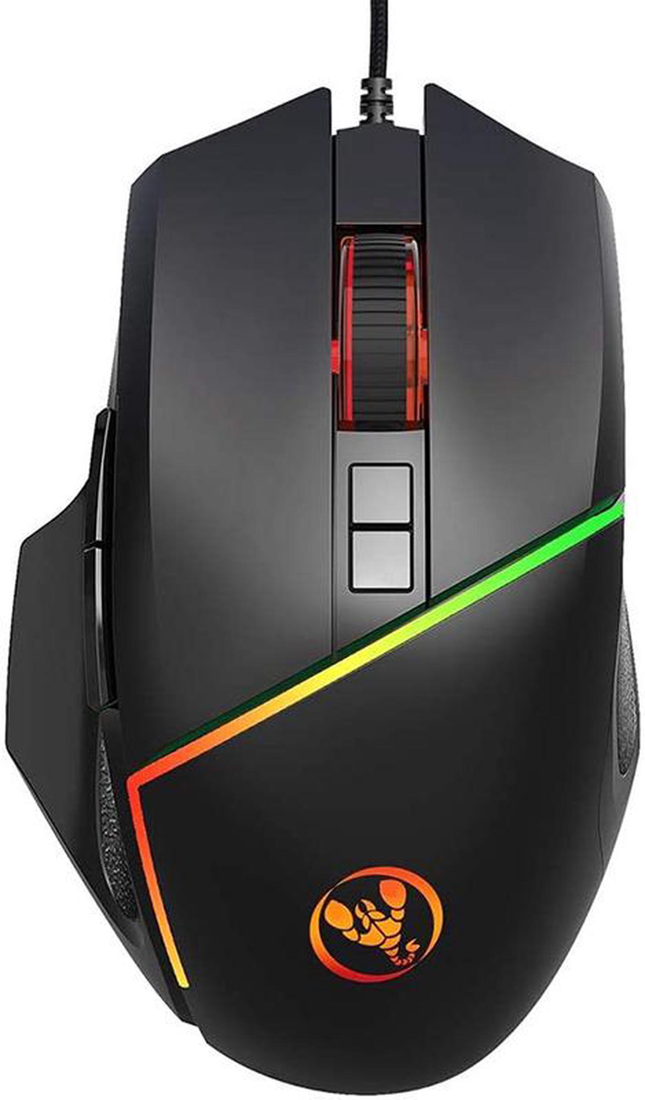 Gaming Mice Wired, Grip Ergonomic Optical PC Computer Gaming Mice with Shooting Button for Laptops, 7 Programmable Buttons, RGB with 7 Backlit 6400 DPI Adjustable for Windows PC Gamers (Black)