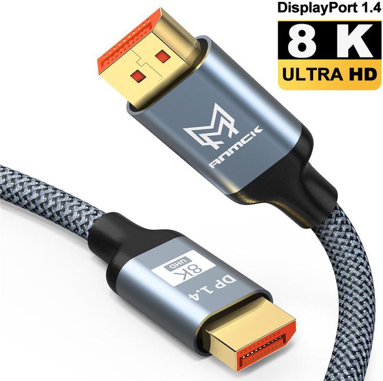 8K Displayport Cable 10ft/3M, Bidirectional Steady Transmission DP to DP 1.4 Cable 8K @60Hz,4K@144Hz,2K@240Hz, UHD Nylon Braided Display Port Lead Compatible with Laptop, PC, Gaming Monitor, and More