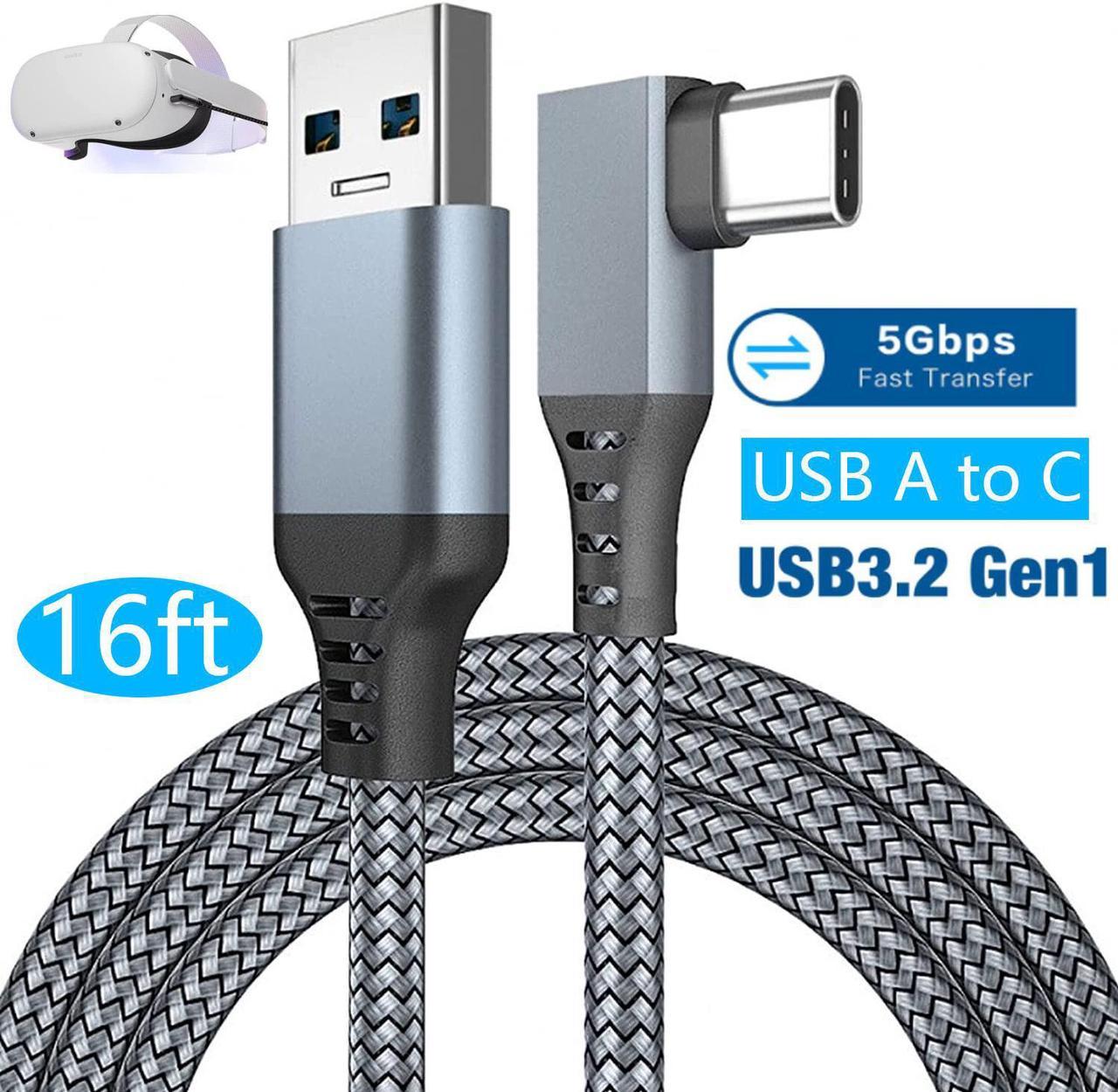 USB A to USB C VR Link Cable 16FT/5M, Compatible for Oculus Quest 2 Link Cable, USB 3.2 Gen1 VR Headset Cable, Type A to C High Speed Data Transfer Charging Cord for Gaming PC & USB C Chargers