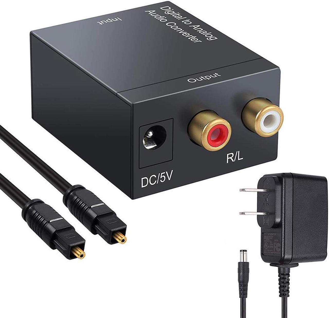 Digital to Analog Audio Converter Digital Optical (SPDIF/Toslink) and Digital Coaxial to Analog 3.5mm AUX and RCA (L/R) Stereo Audio Converter with Fiber