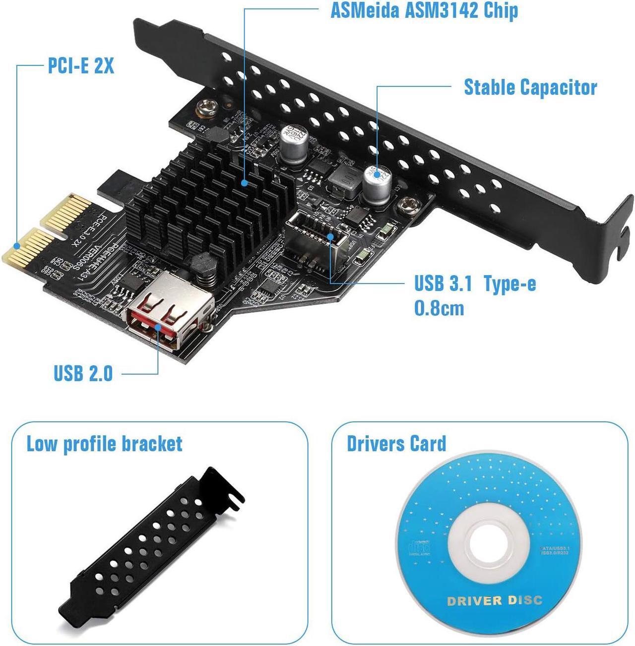 Alt view image 3 of 7 - USB3.1 Gen2 Internal 20-pin Front Panel Connector Expansion Card 10 Gbit/s USB 2.0 PCI Express 3.0 X2 Adapter for Desktop PCs (ASM3142)
