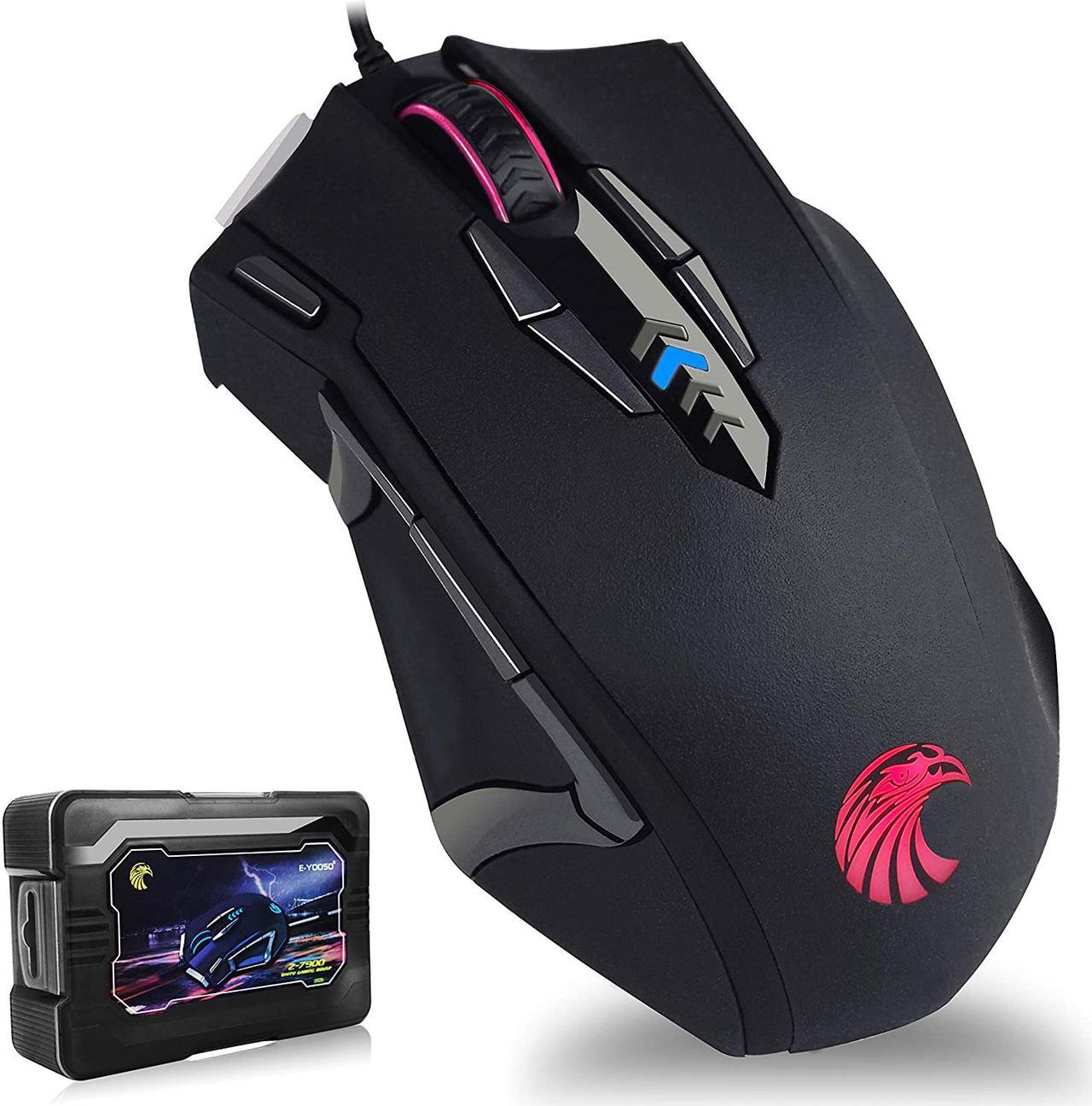 Gaming Mouse with 14 Programmable Buttons, 10000 DPI High Precision Laser, Ergonomic Optical RGB Gaming Mice - Weight Tuning Set for Windows PC Gaming