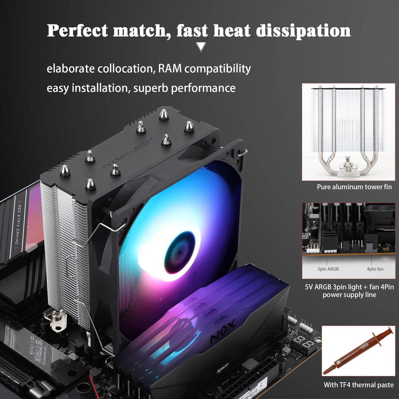 Alt view image 4 of 6 - X120 Refined SE ARGB CPU Air Cooler, 4 Heat Pipes, TL-C12C-S PWM Fan, Aluminium Heatsink Cover, AGHP Technology, for AMD AM4/Intel LGA 1150/1151/1155/1156/1200/1700 (SE ARGB)