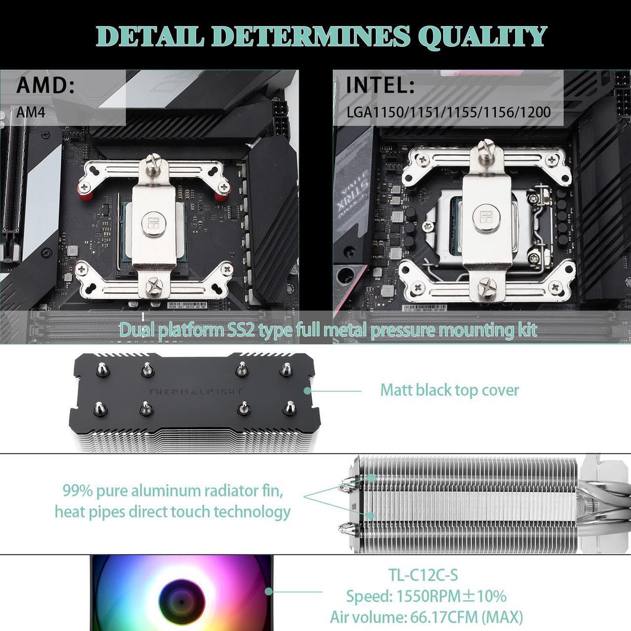 Alt view image 3 of 6 - X120 Refined SE ARGB CPU Air Cooler, 4 Heat Pipes, TL-C12C-S PWM Fan, Aluminium Heatsink Cover, AGHP Technology, for AMD AM4/Intel LGA 1150/1151/1155/1156/1200/1700 (SE ARGB)