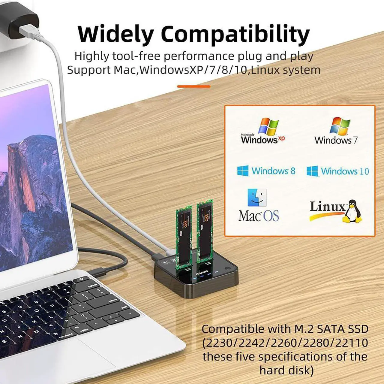 Alt view image 4 of 6 - [New Upgraded] 2 Bay m.2 SATA Docking Station, Tool-Free Type C to SATA SSD External Hard Drive Enclosure for B + M Key,Support Offline Clone duplicator and one- Key System Disk Copy Function. (5Gbps)