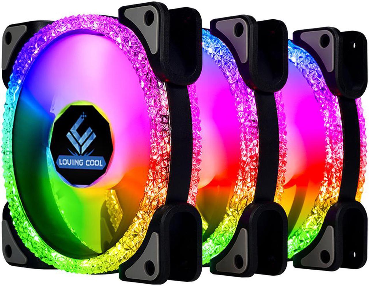 Alt view image 7 of 7 - 3 Pack RGB Case Fan 12cm + Remote Controller, Computer 120mm Cooling 3pin 4pin Rainbow Color Ventilador PC Fan RGB 12V with LED Lights