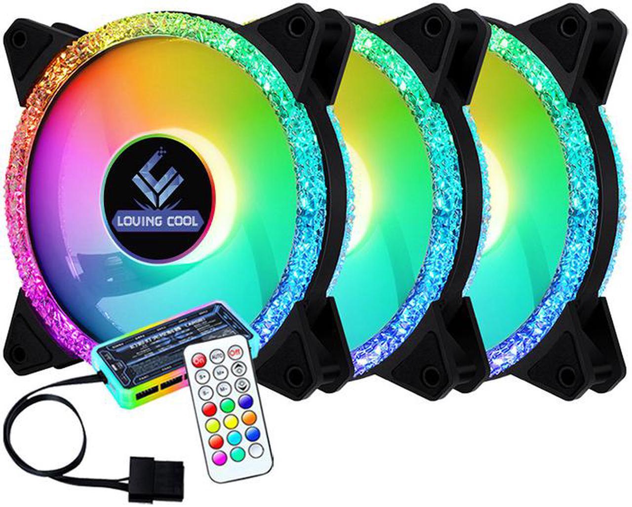 Main image of 3 Pack RGB Case Fan 12cm + Remote Controller, Computer 120mm Cooling 3pin 4pin Rainbow Color Ventilador PC Fan RGB 12V with LED Lights