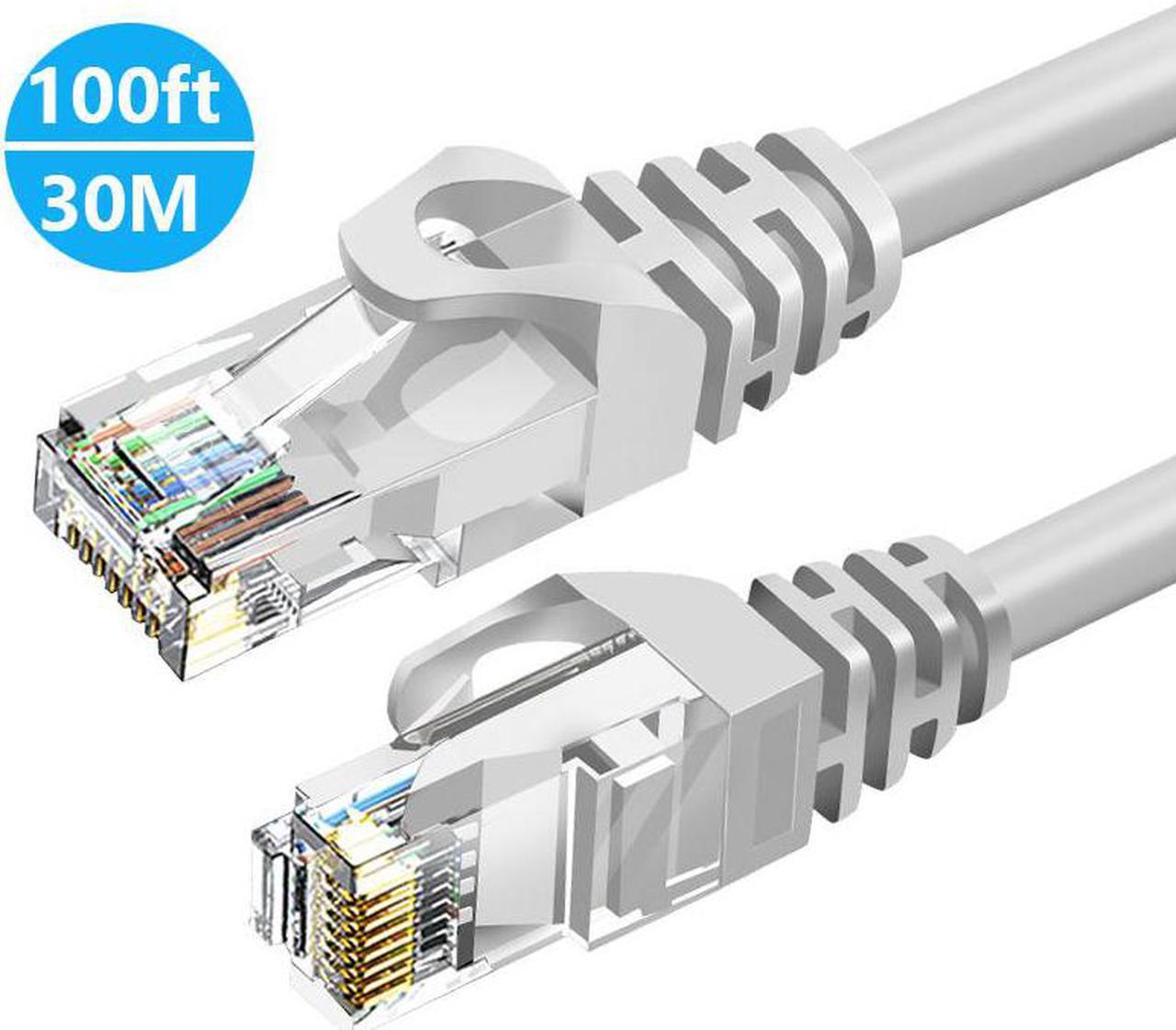 100ft / 30M Cat6 Ethernet Cable for Gaming, 100ft. LAN Network Patch Cord Wire -High Speed Internet Cable with Clips, RJ45, 24AWG, 500MHz Connectors for Router Modem, Compatible with PS4 PS5 (Gray)